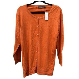 NY & Co Cardigan Sweater XXL Tall Orange Button Front Lightweight Knit Classic